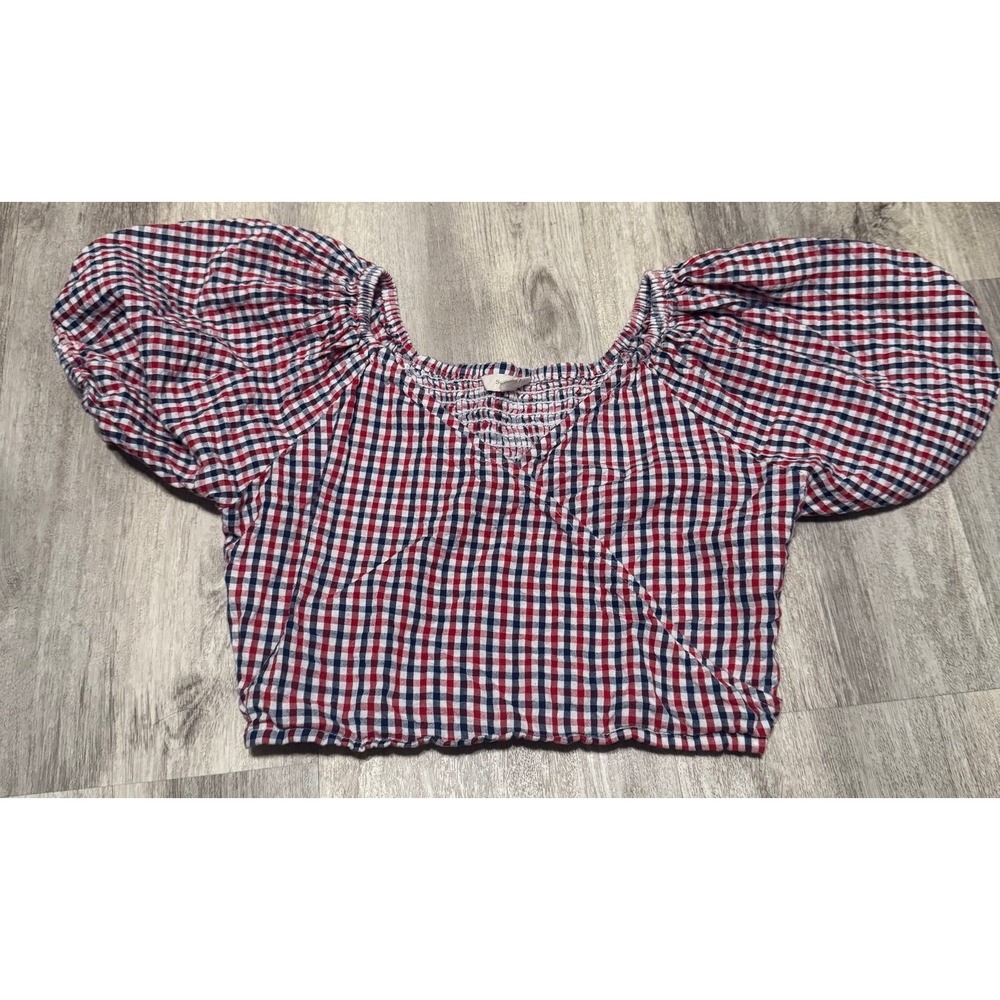 Gingham‎ puff sleeve country style Sim & Sam size large checkered